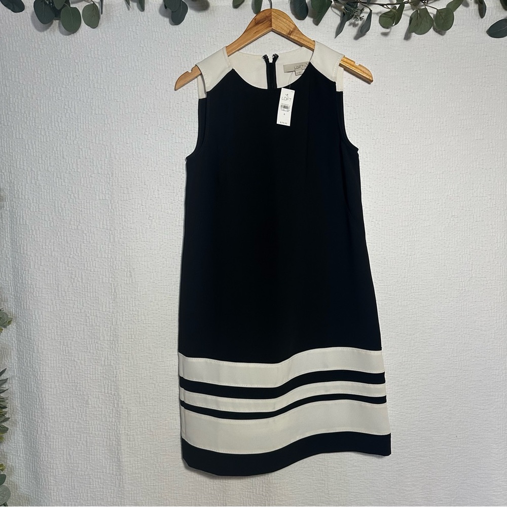 Loft Black and White Striped Dress Sz 8 NWT